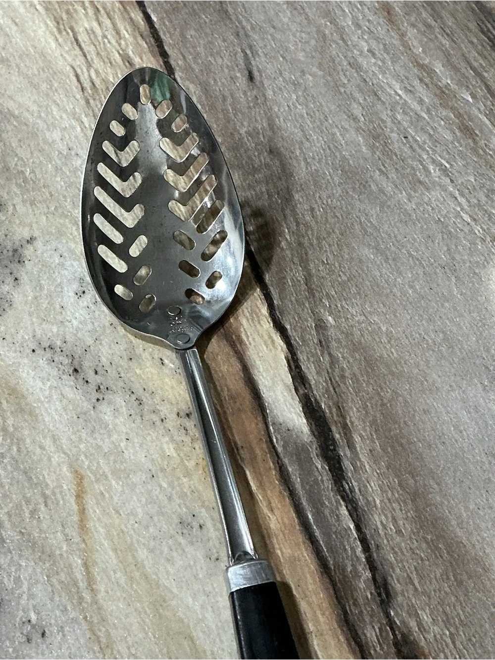 Vintage Ekco Slotted Serving Spoon Black Handle Chromium Plated Kitchen Utensil